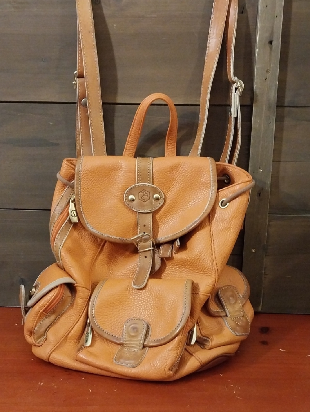 Vintage- Unisex Valentina -Pebbled Leather Drawstring Backpack Handbag